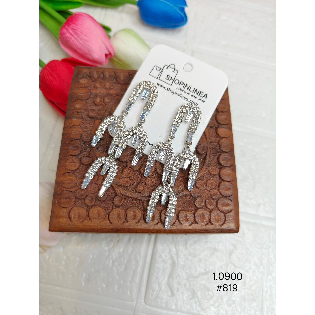 Rhinestone-Encrusted Dangle Earrings