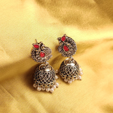 Silver Peacock Jhumka Earrings