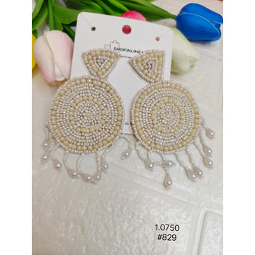 Boho White Beaded Earrings