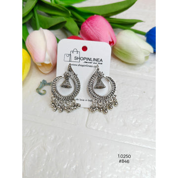 Silver Oxidized Tassel Jhumka Earrings