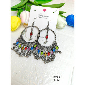 Ethnic Oxidised Silver Drop Earrings