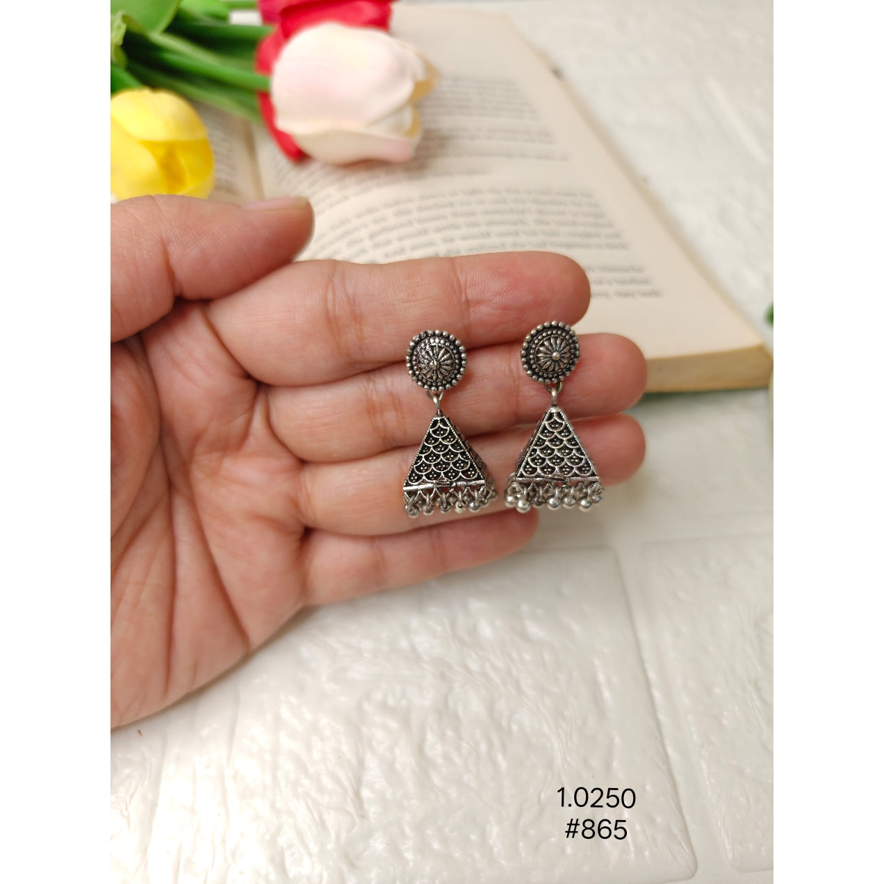 Silver oxidized jhumka earrings