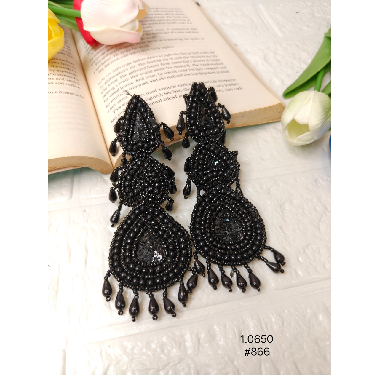 Trendy Black Bead Earrings