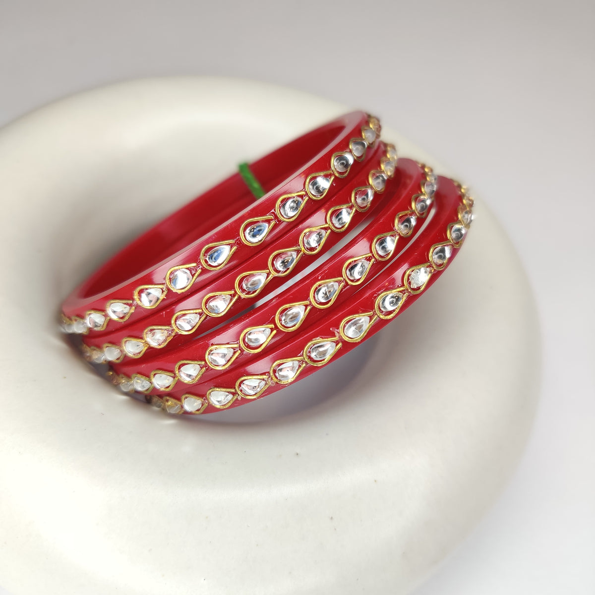 Red Kundan Bangle Set