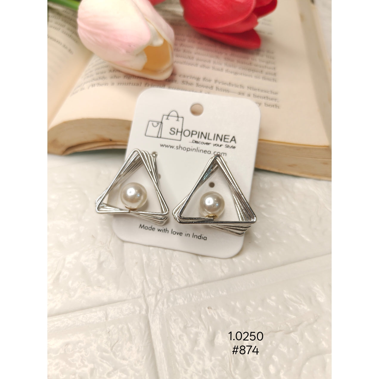 Minimal Triangle Pearl Earrings
