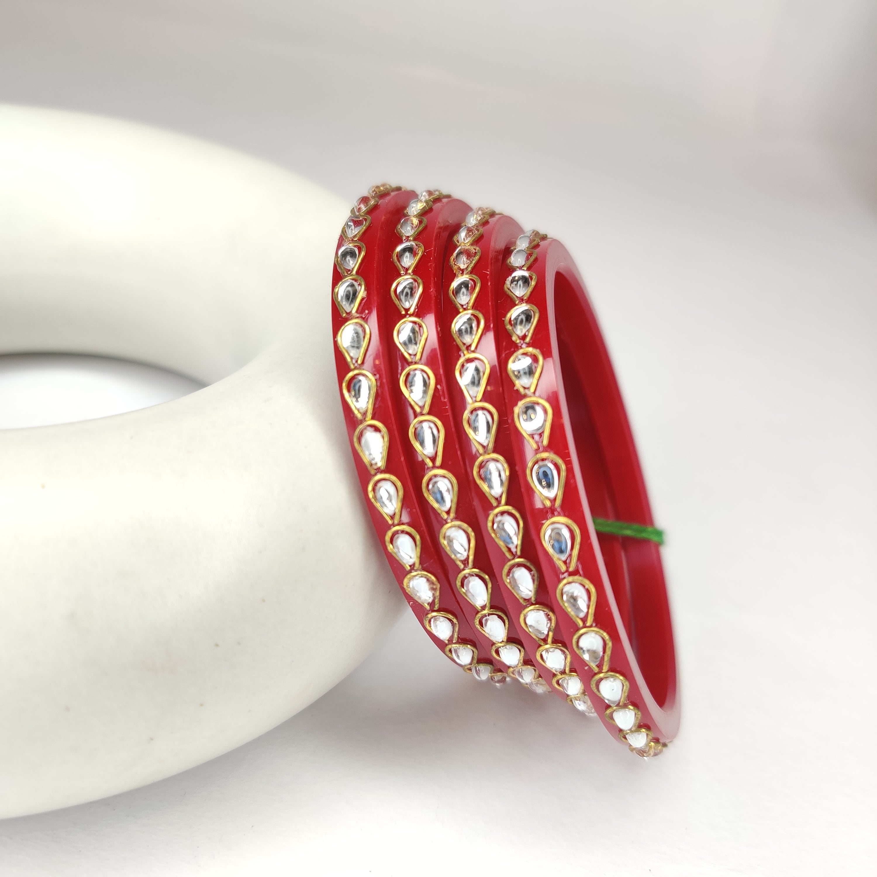 Red Kundan Bangle Set