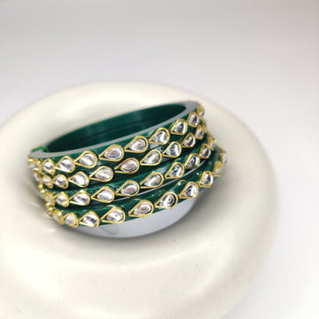 Green Kundan Bangle Set
