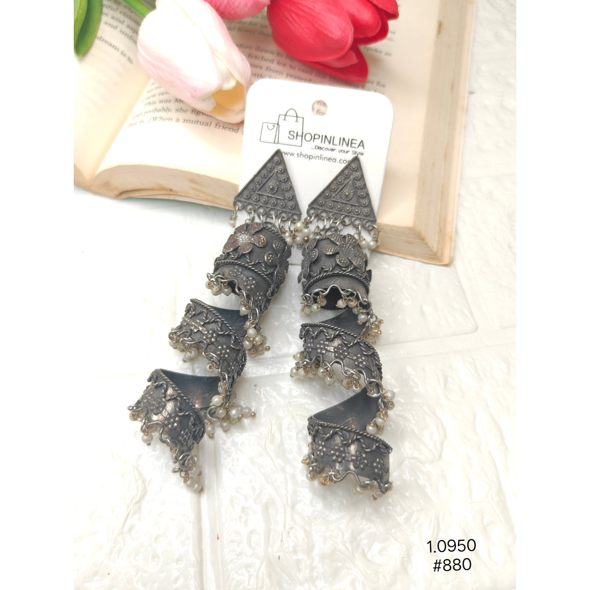 Lightweight Oxidised Silver-Plated Earrings