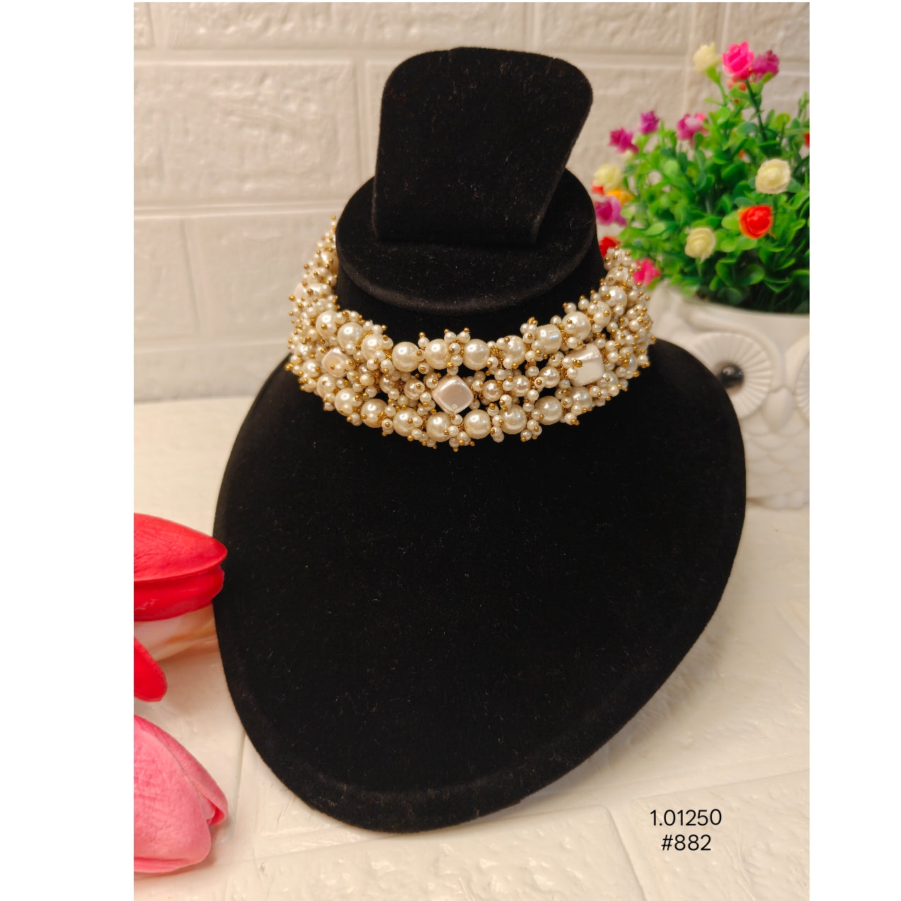 Designer White Pearl Choker Necklace