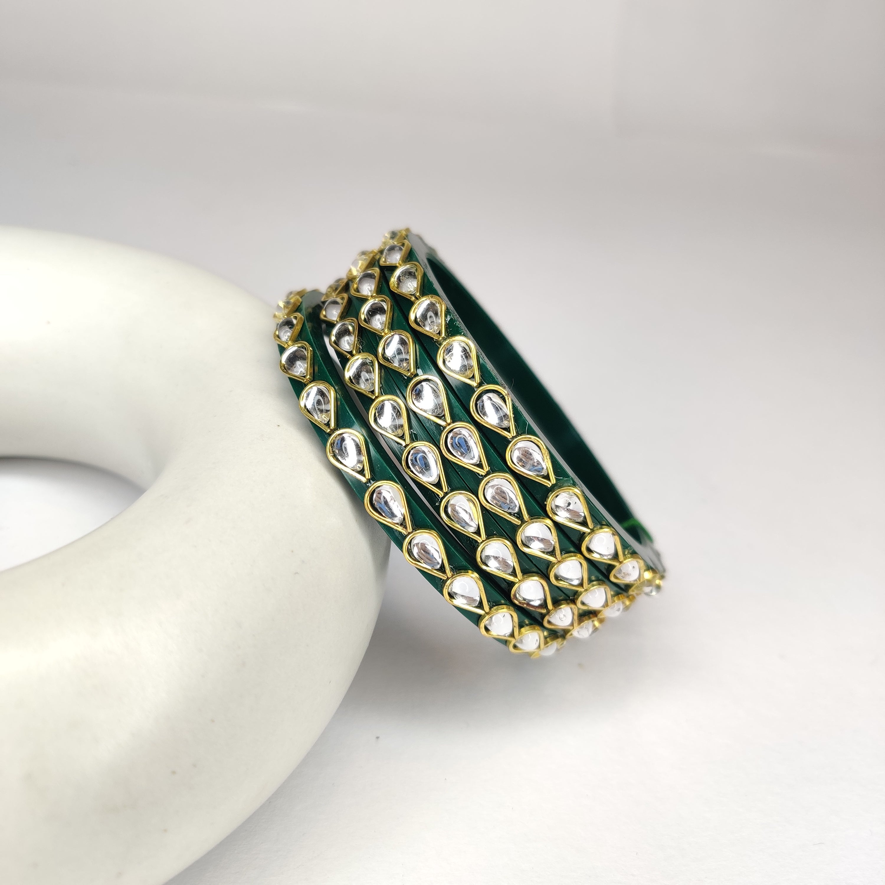 Green Kundan Bangle Set