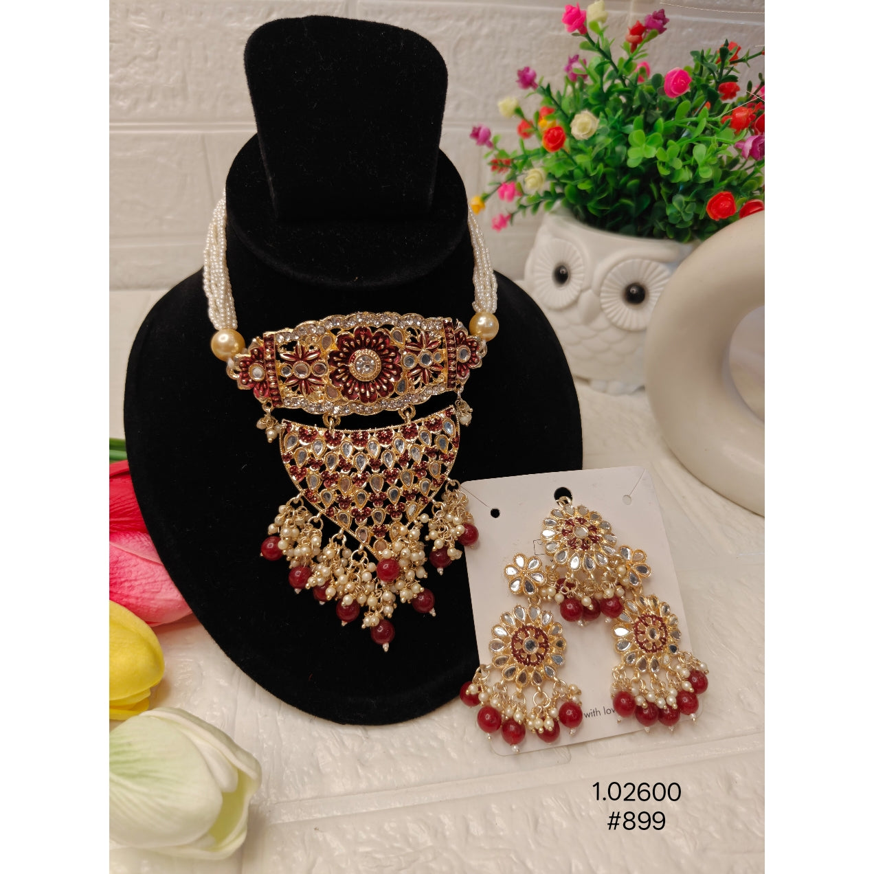 Gold-Plated Red Stone Necklace