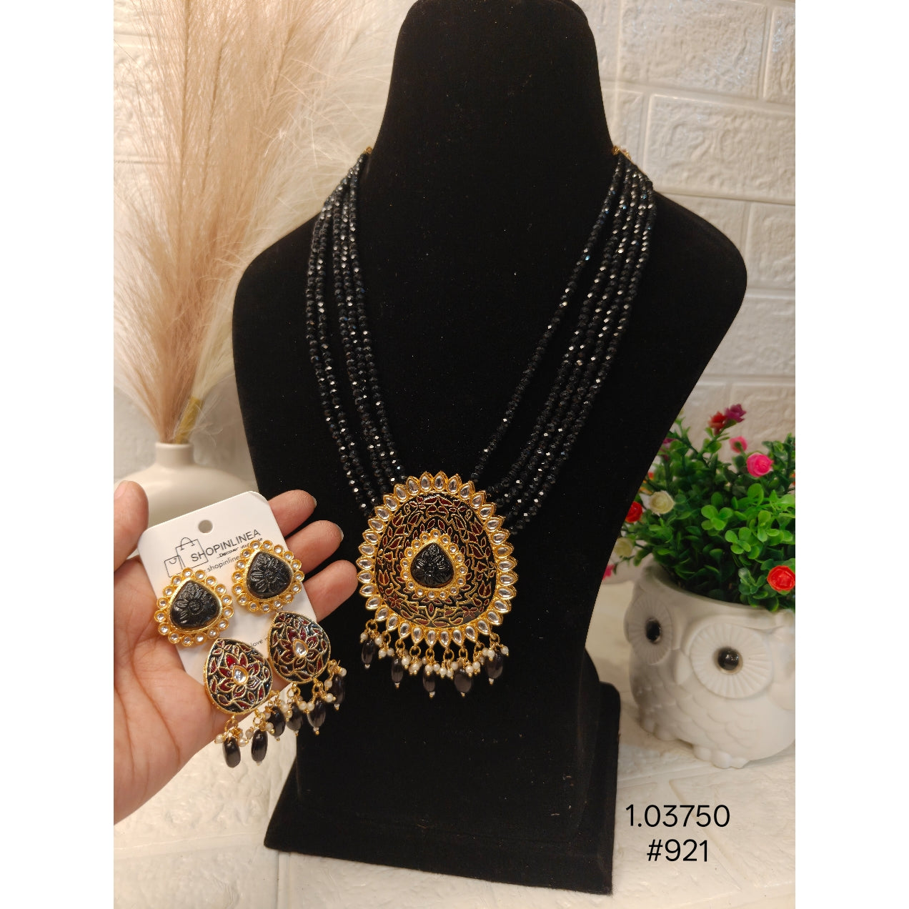 Royal Black Beaded Necklace