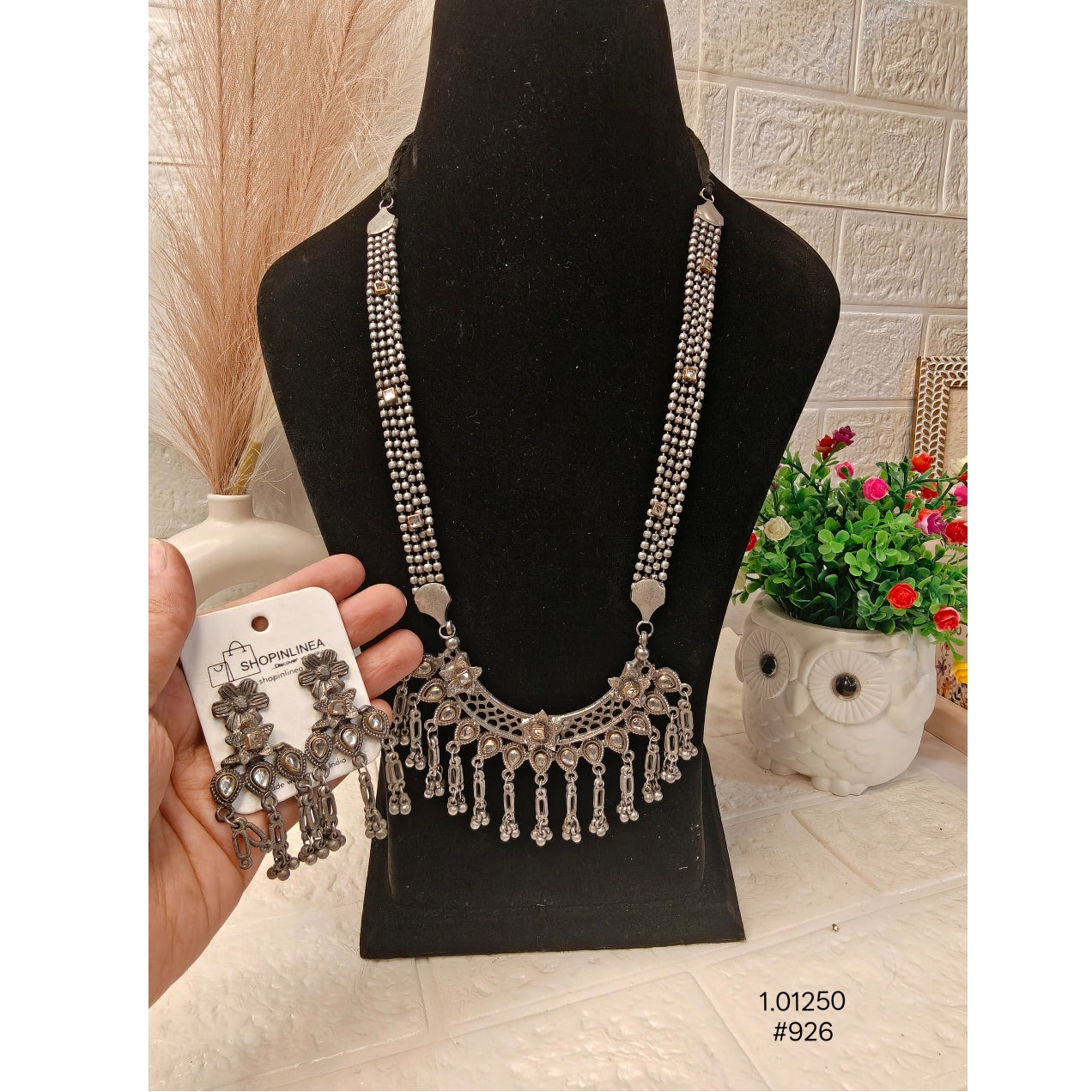 Designer Oxidised Necklace Earrings