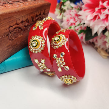 Broad Red Kundan Bangles