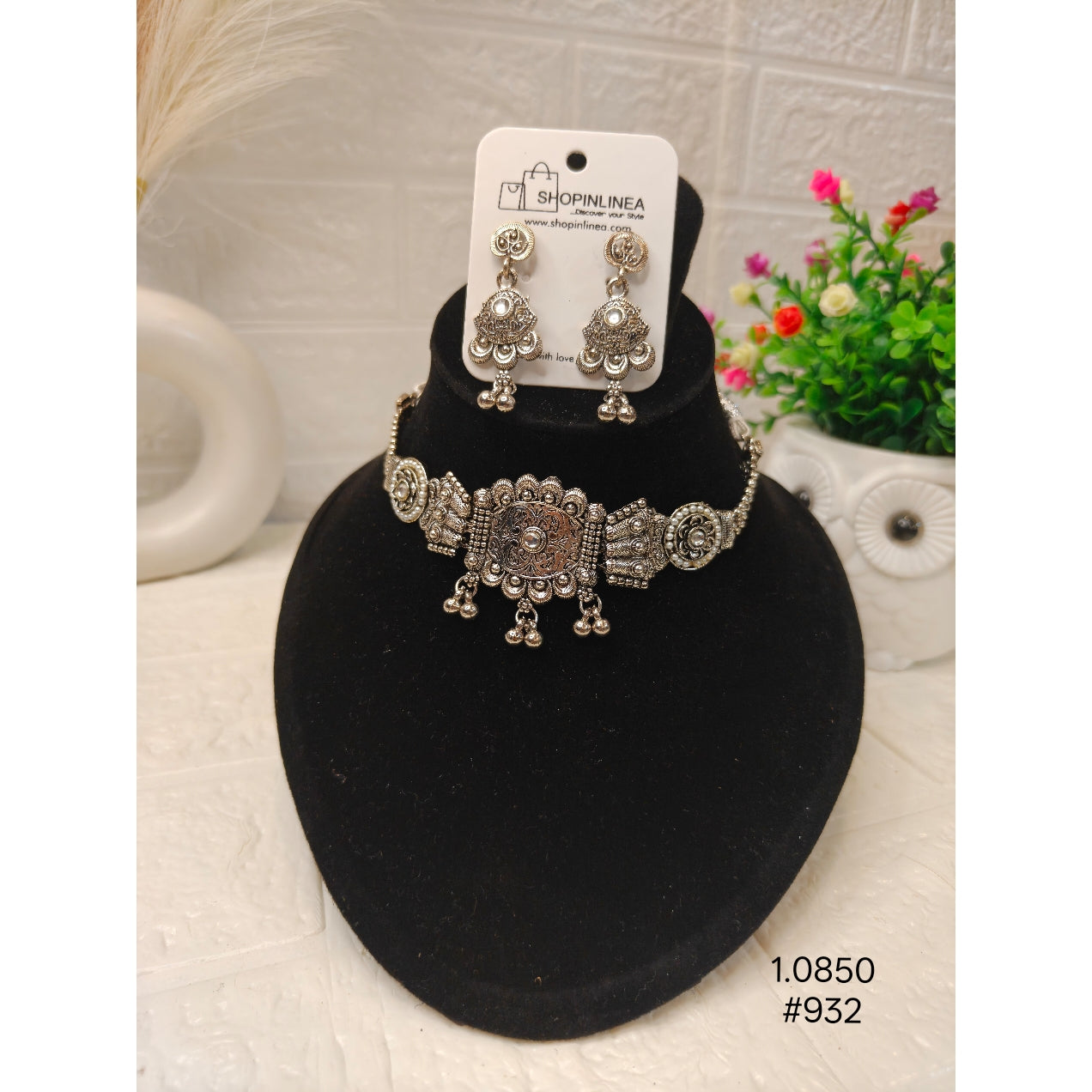 Elegant Oxidised Choker Necklace