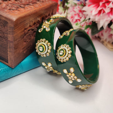 Broad Green Kundan Bangles