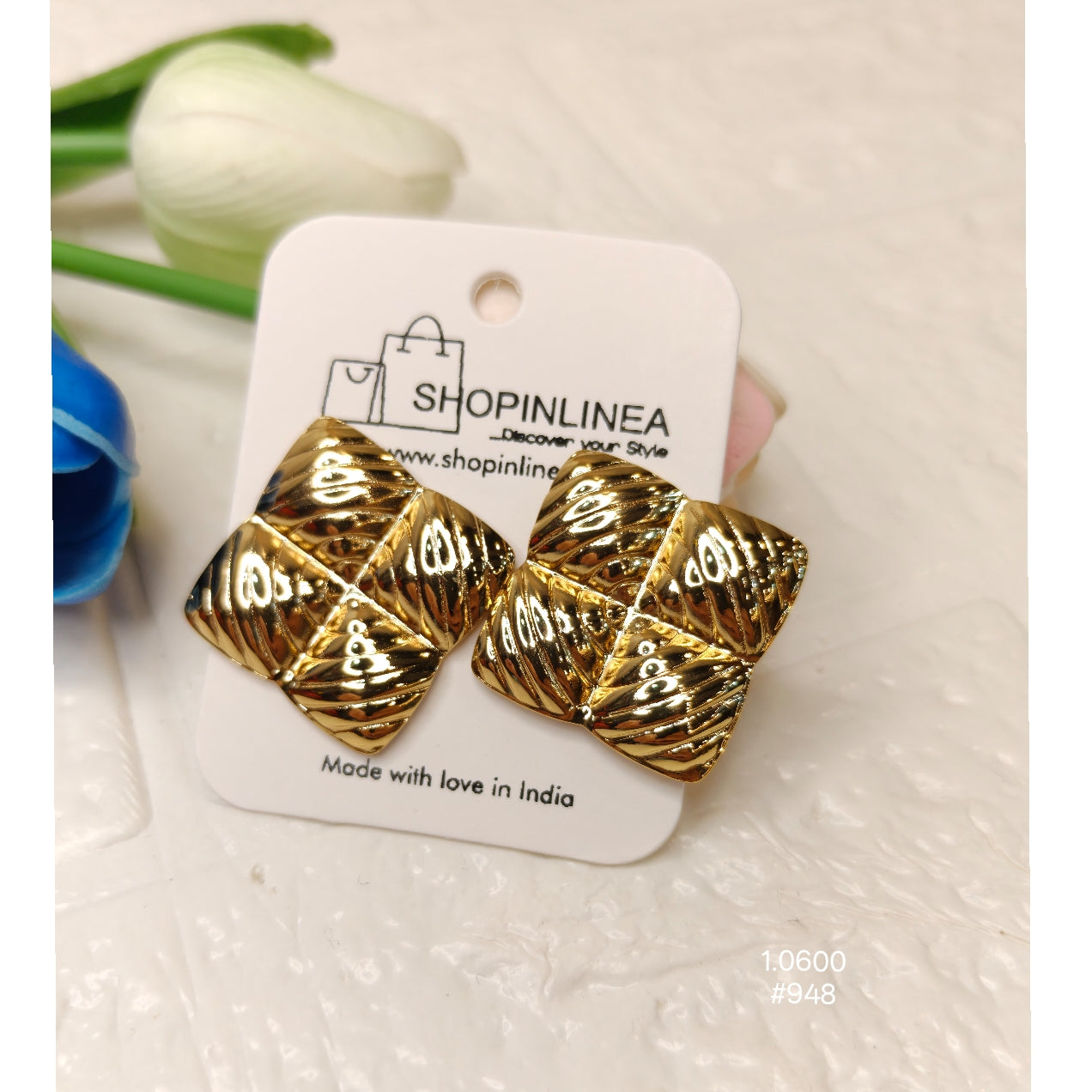 Gold Square Stud Earrings