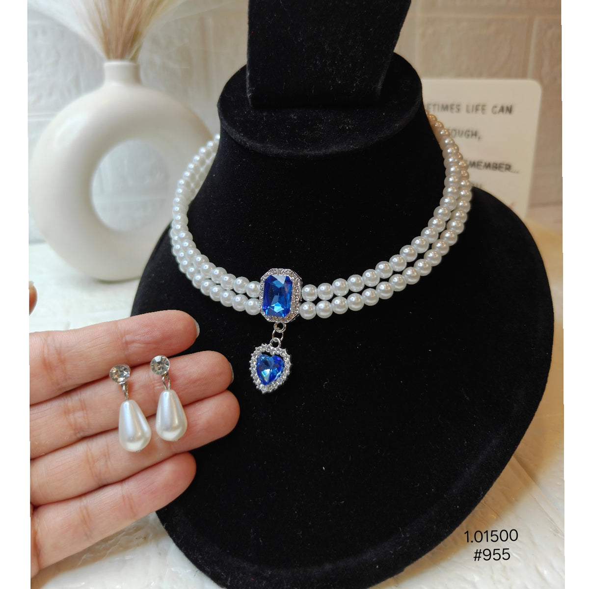 Royal Blue Pearl Necklace  Set