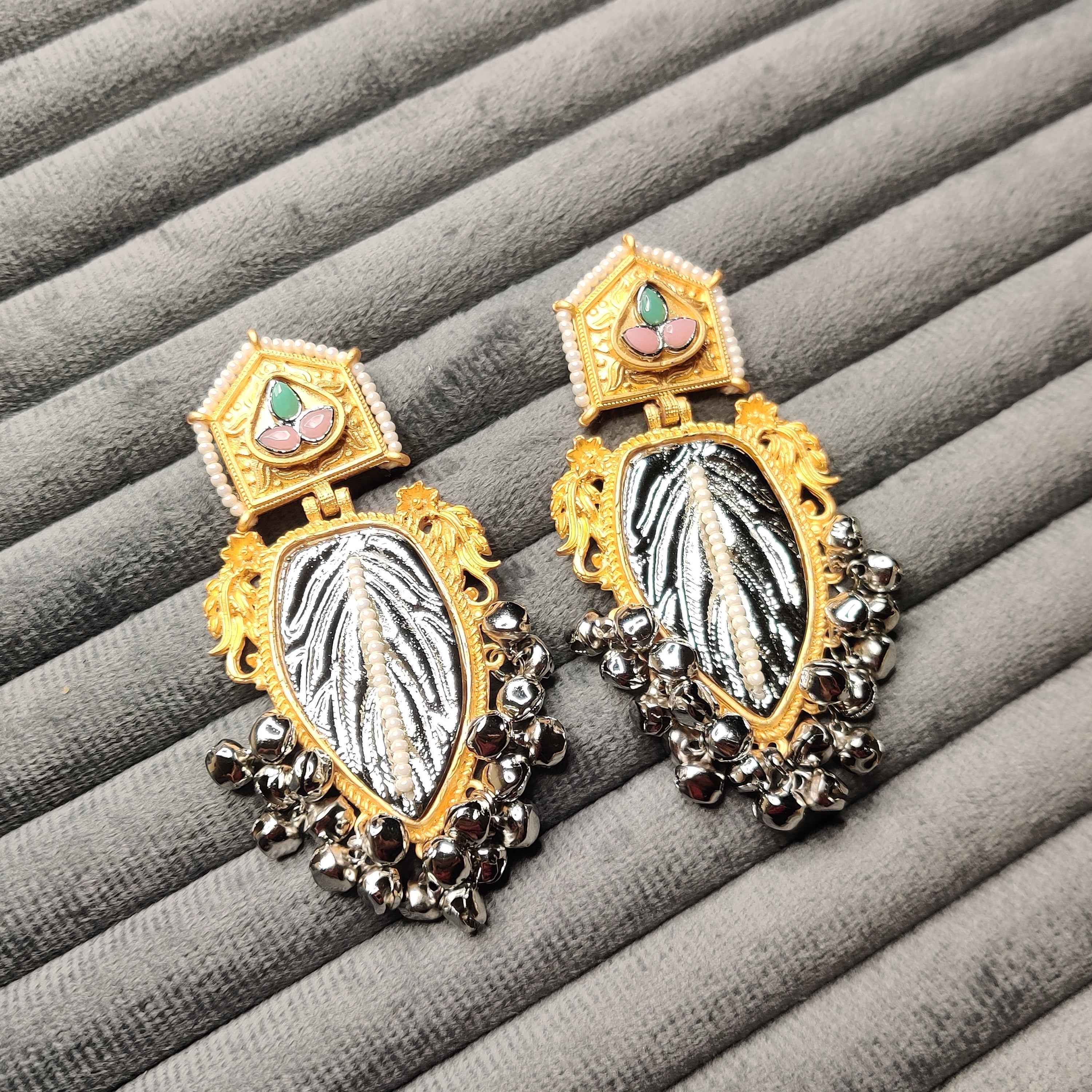 German Silver Timeless Kashmiri Earrings In Multi Color