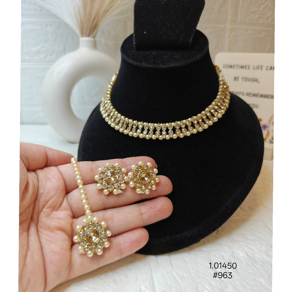 Elegant Golden Pearl Kundan Necklace  Set