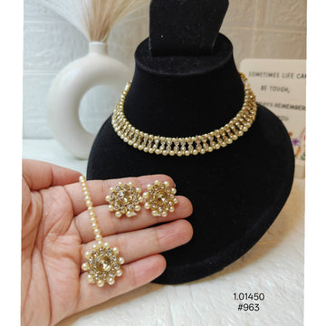 Elegant Golden Pearl Kundan Necklace  Set