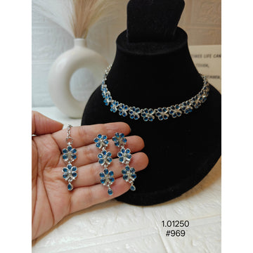 Floral Blue Stone Necklace Set