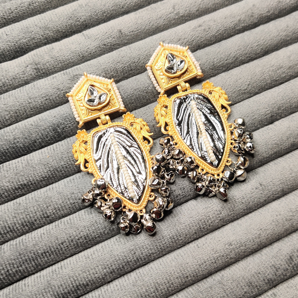 German Silver Timeless Kashmiri Earrings In White