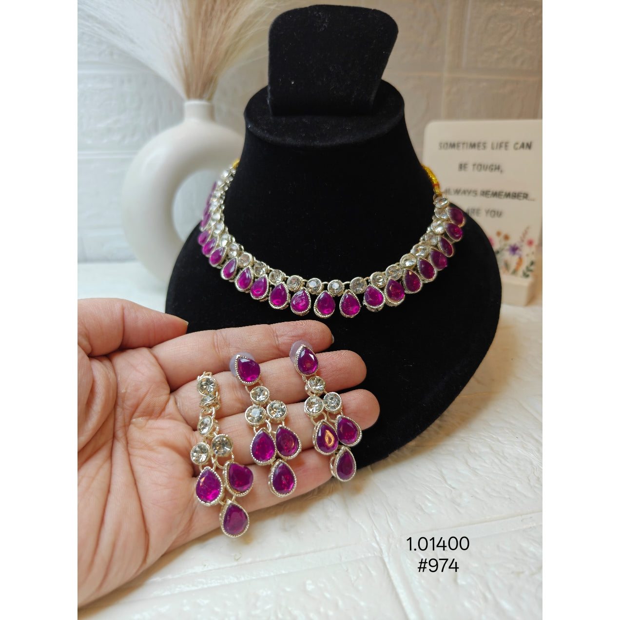 Magenta Kundan Necklace Set