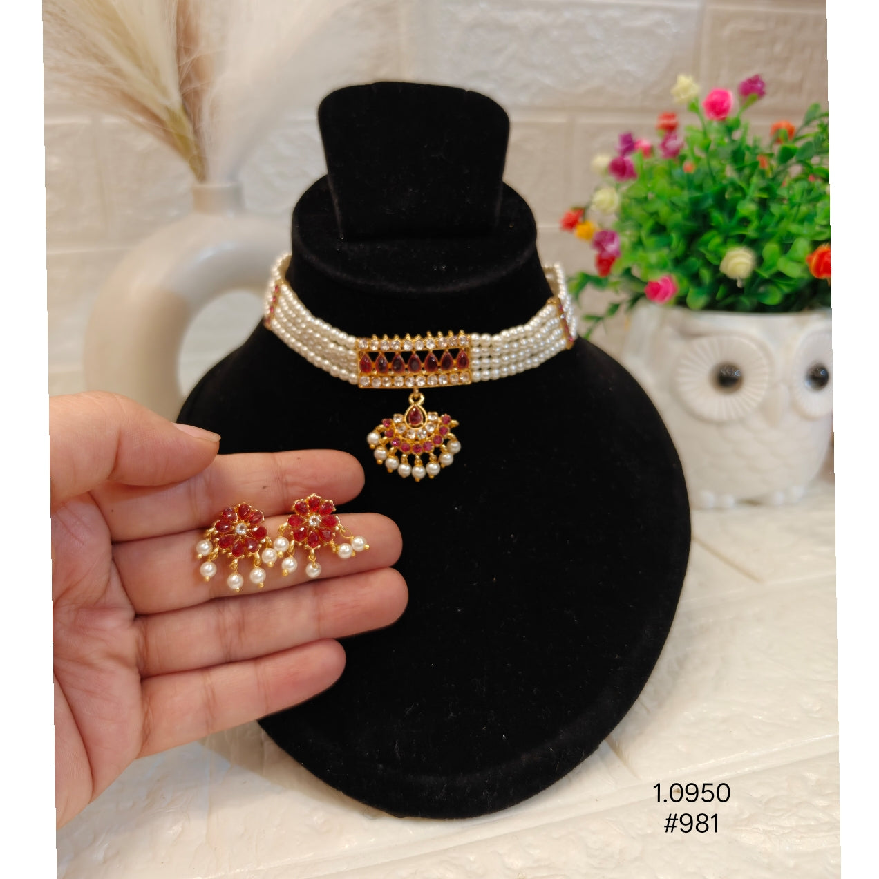 Ethnic Pearl Choker with Earrings