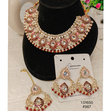 Antique Gold Meenakari Necklace Set