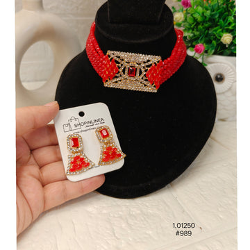 Elegant Red Stone Choker with Earrings