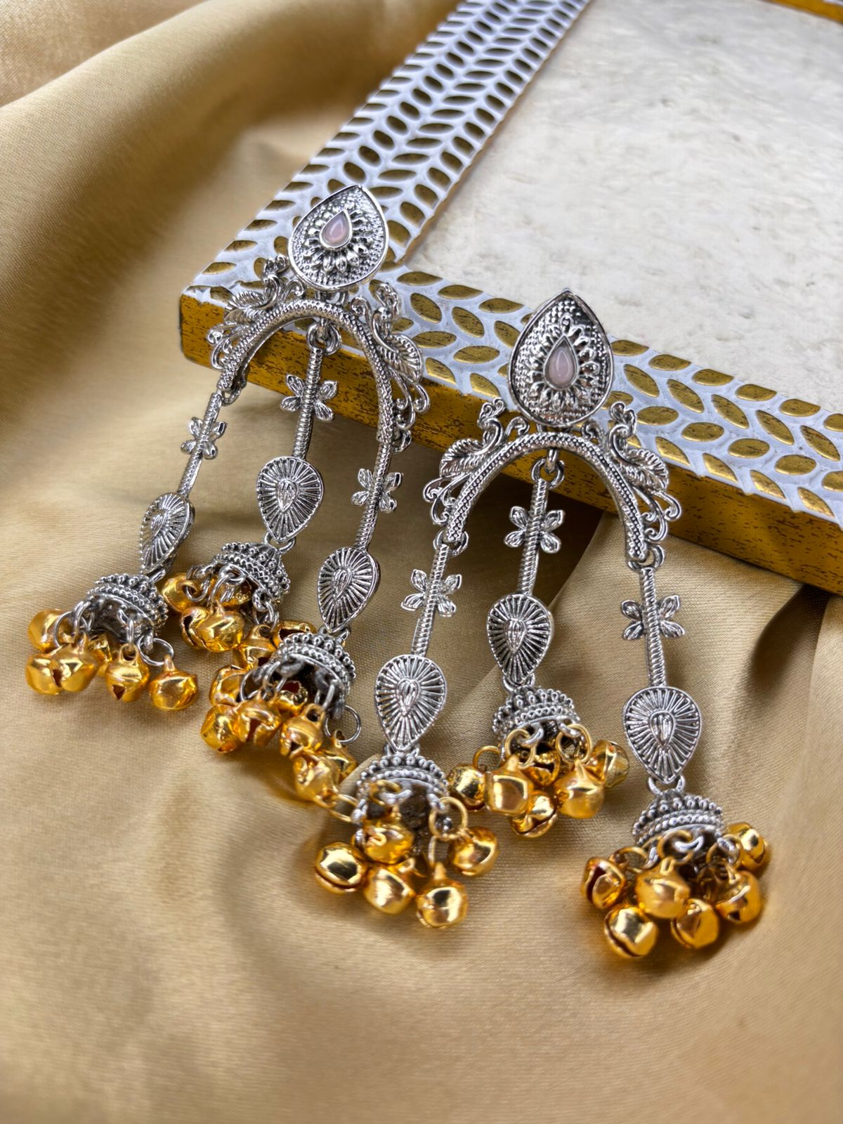 German Silver Vintage Style Earrings In Pink