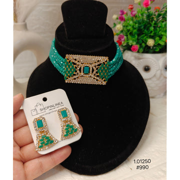 Party Wear Blue Crystal Necklace Set