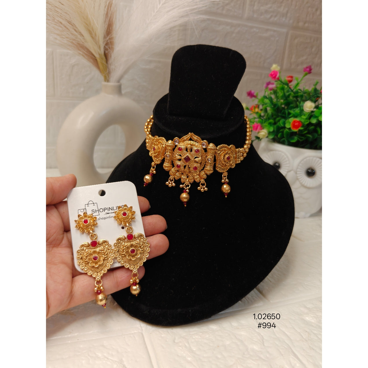 Gold Finish Traditional Necklace Set