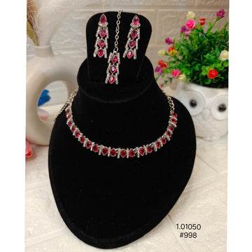 Silver Finish Ruby Stone Necklace Set
